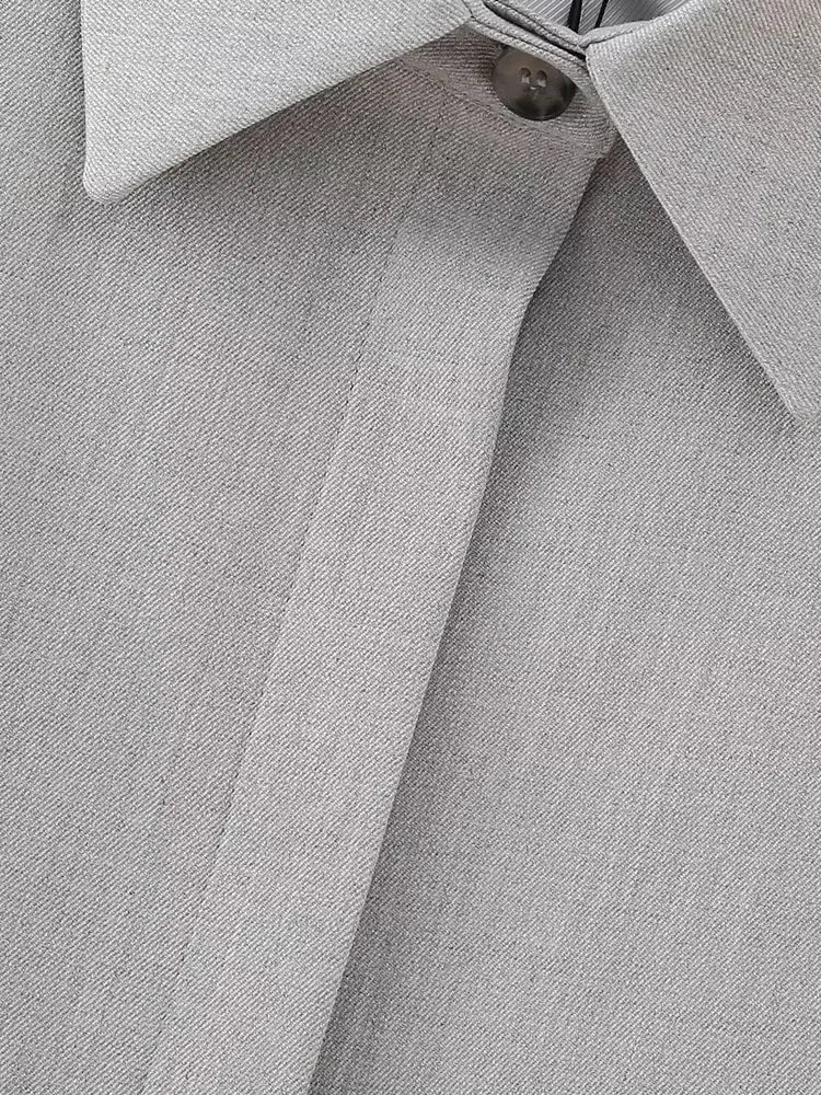 2 Piece Set Grey Single Breasted Lapel Neck Shirts & Vintage Side Zipper Skorts