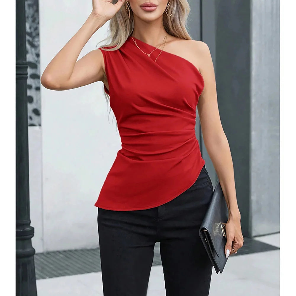 Women's Sleeveless One-Shoulder Skinny Fit Vest