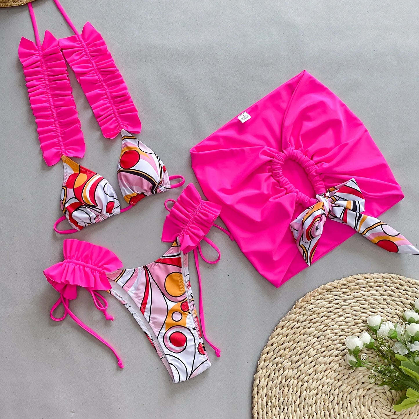 3 Piece ruffle Bikini Women