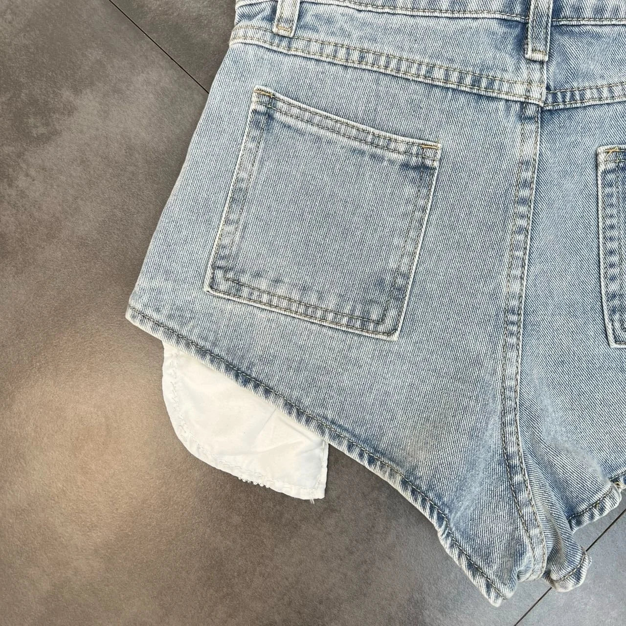 Rhinestone Pockets Light Blue Denim Shorts