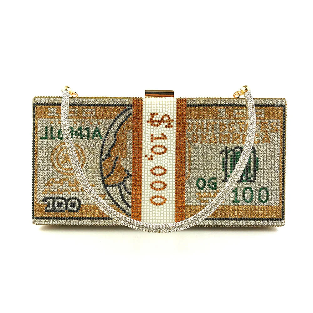 small bag with money crystal design