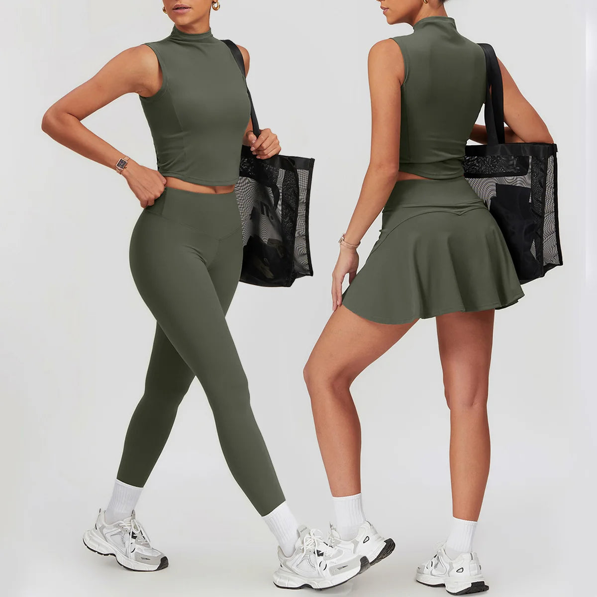 Tennis Skirt Leggings Tank Shorts Suit Yoga Gym Sets
