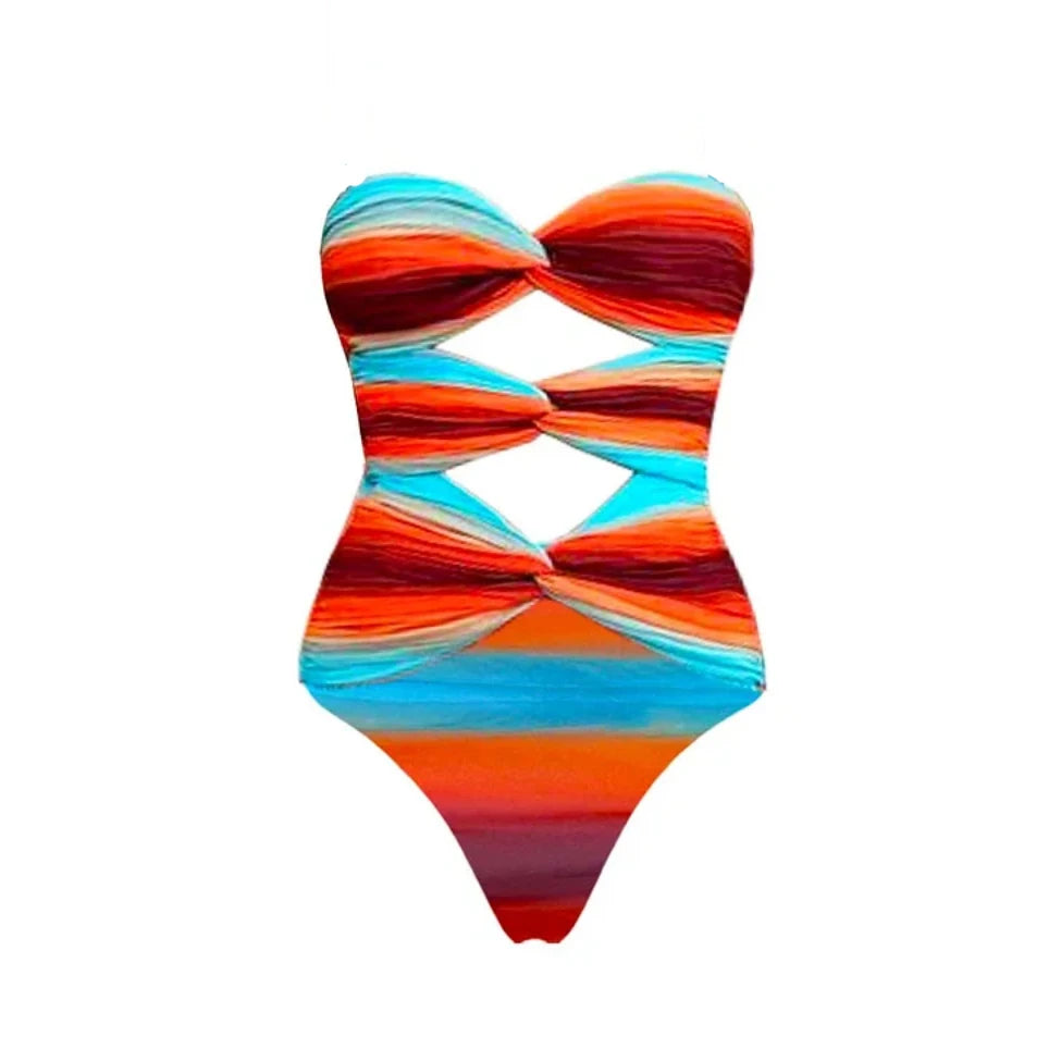 2 piece Hollow Swimsuit Long Skirt Deep