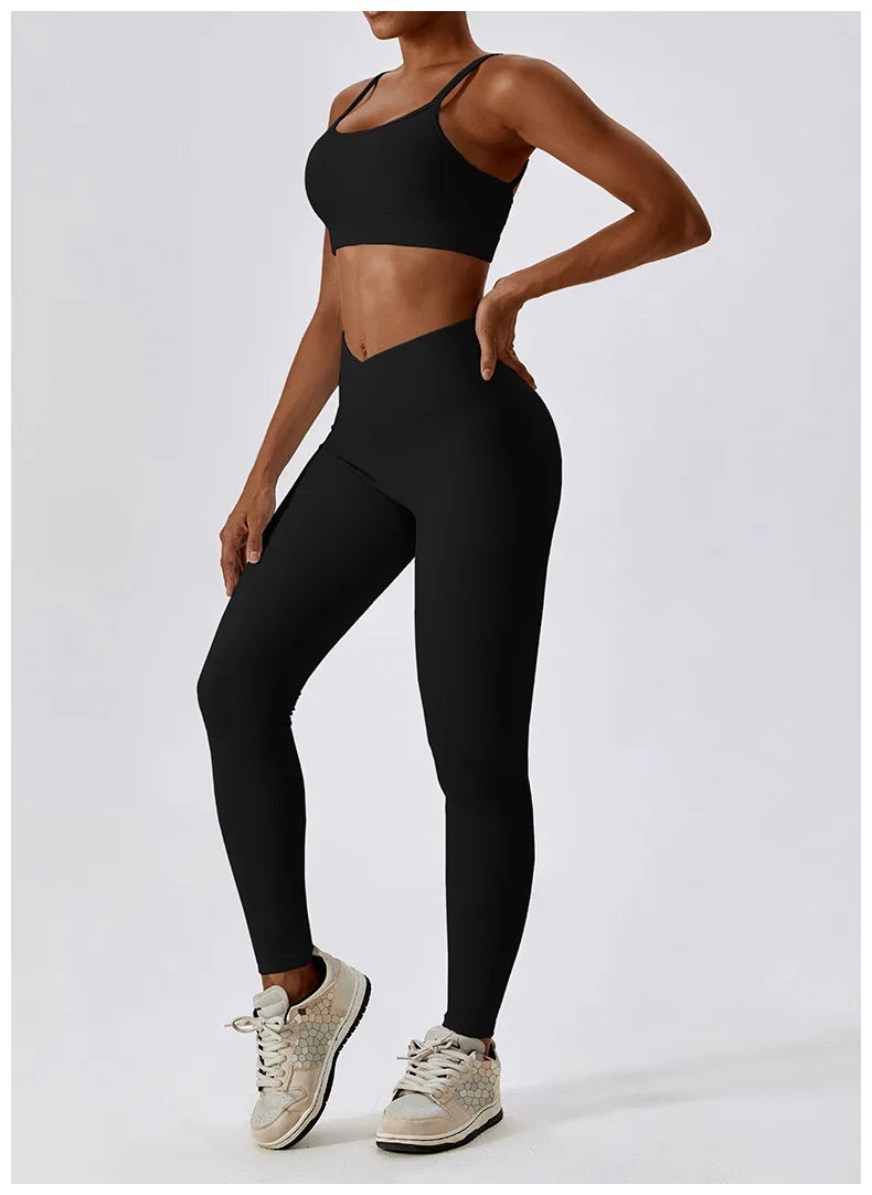 Rib Tracksuits Sports Bra Gym Leggings Sports Suits