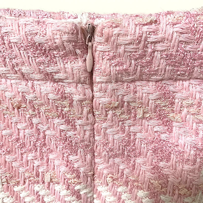 Woven Pink Plaid Tweed Skirt