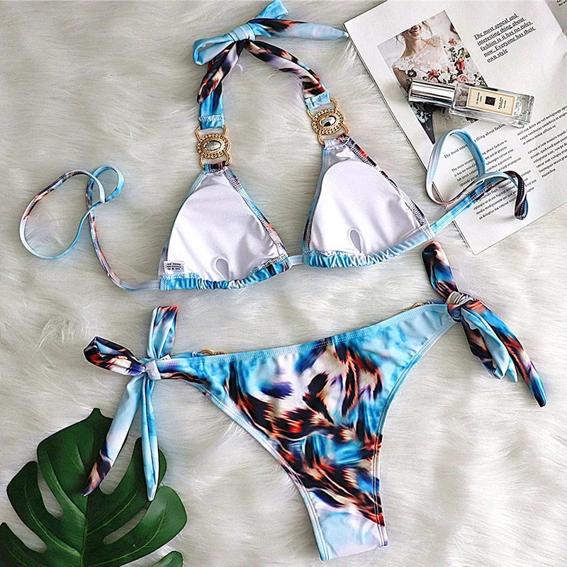 Two Pieces animal print print halter Bikini set