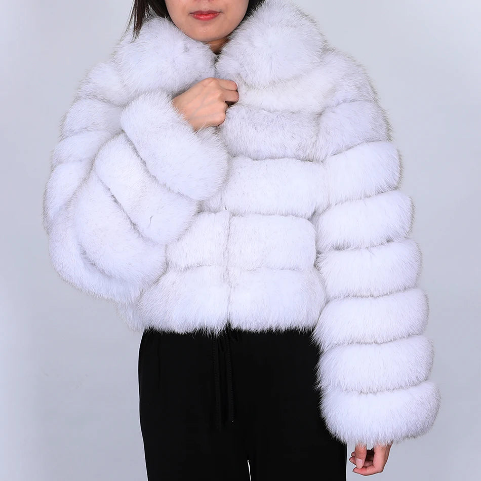 Women Winter Short collar Natural real Fox Fur