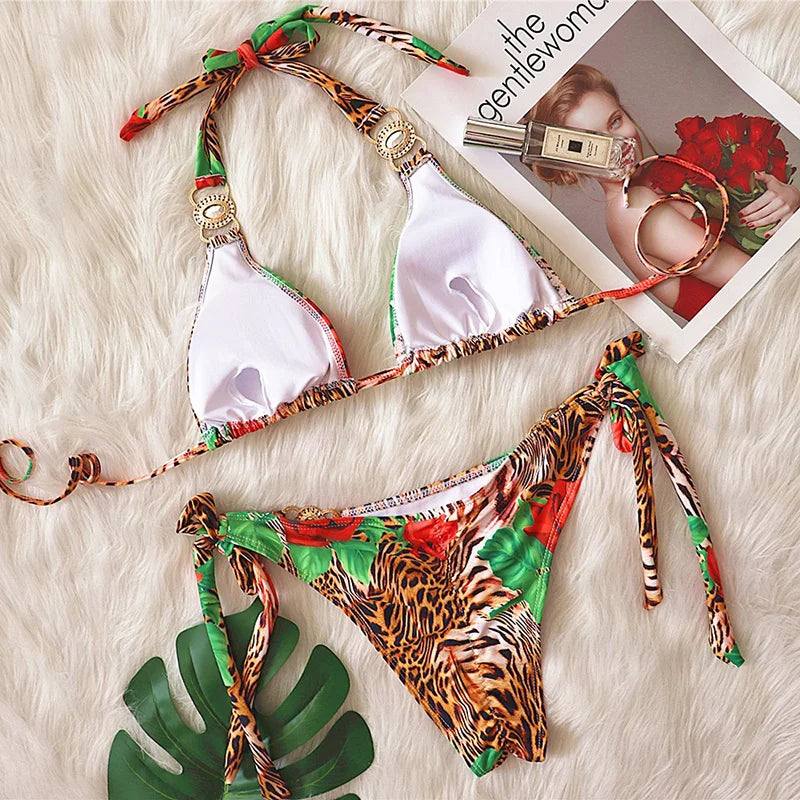 Two Pieces animal print print halter Bikini set