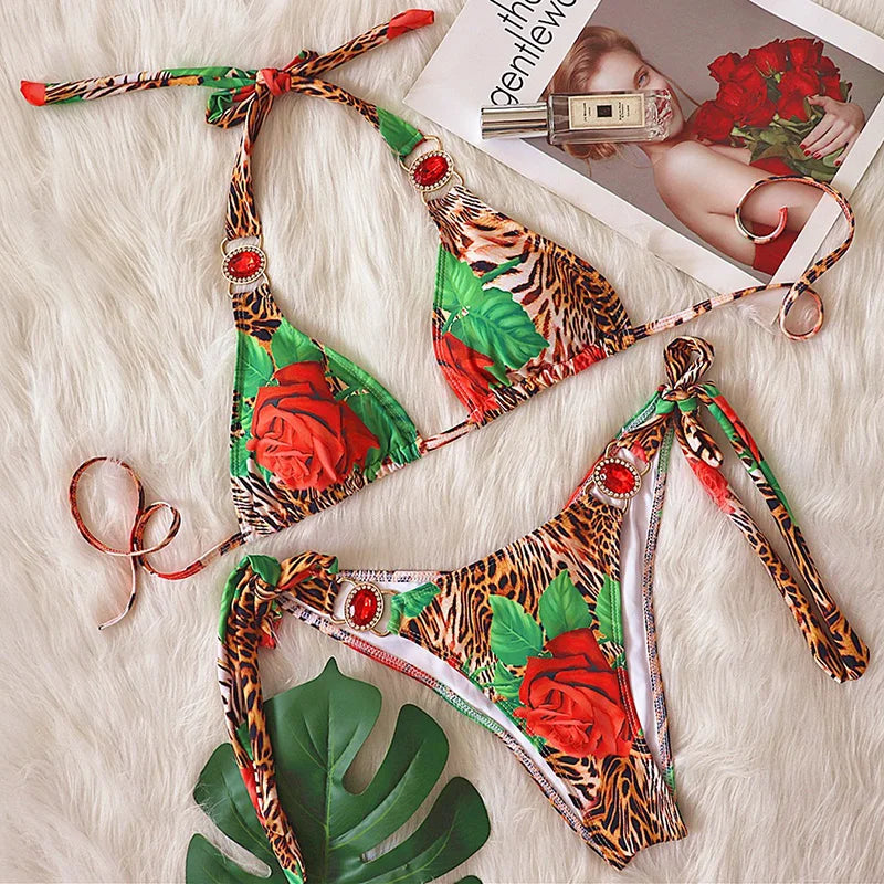 Two Pieces animal print print halter Bikini set