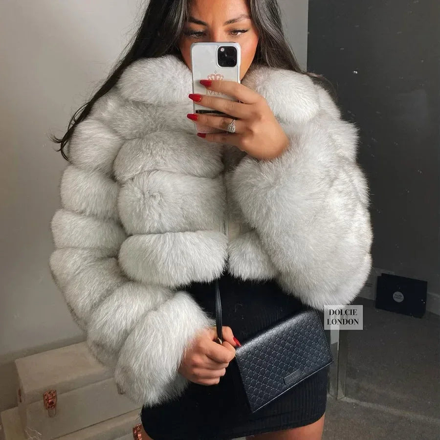 Women Winter Short collar Natural real Fox Fur