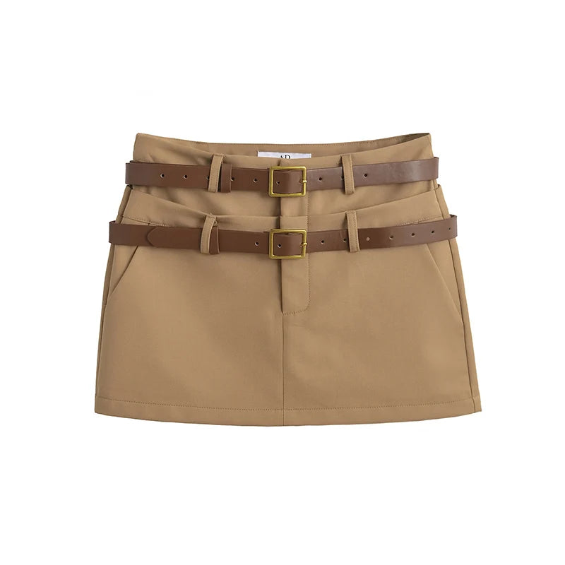 Double belted Mini Skirts Woman