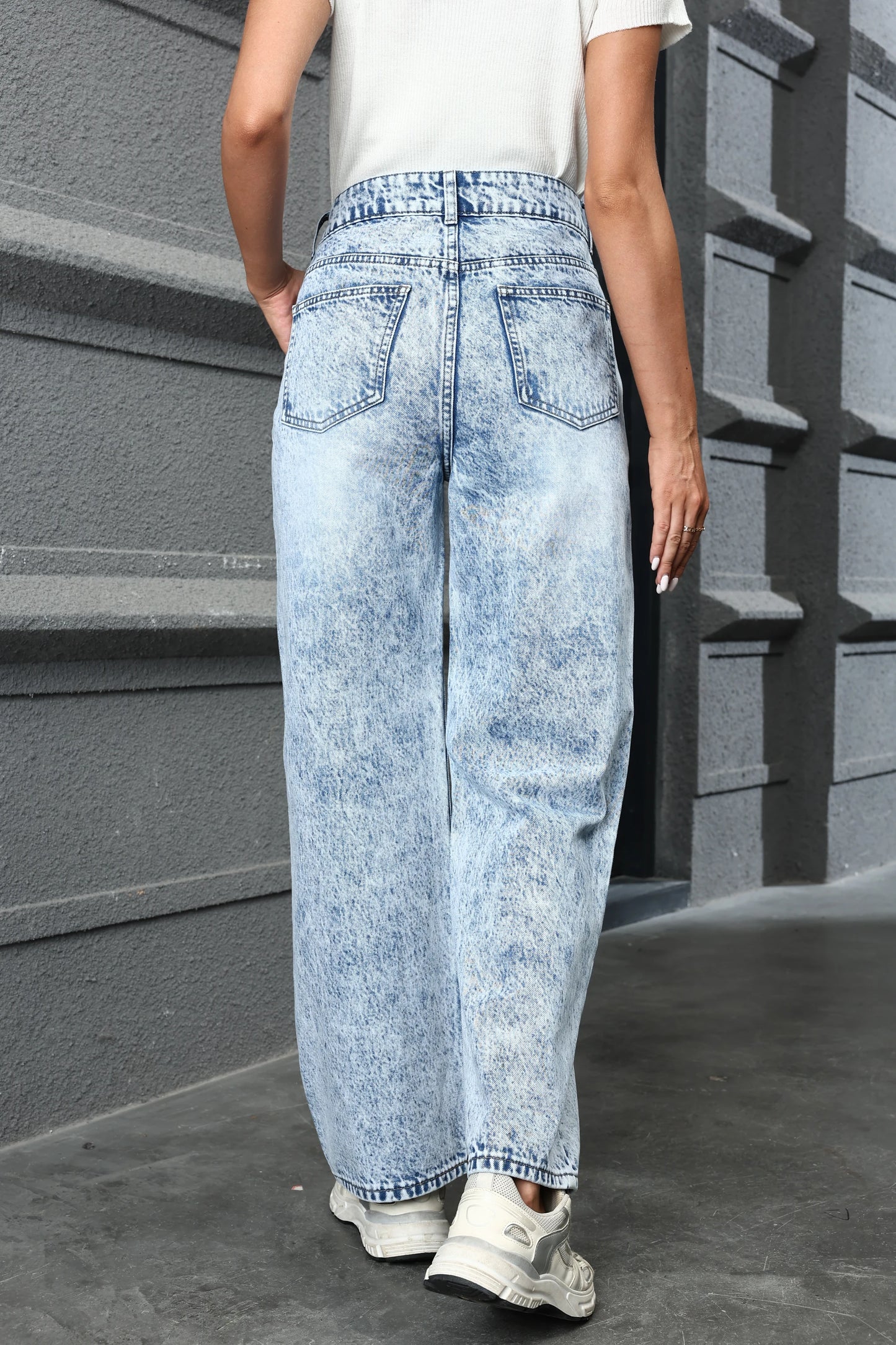 bow printed pocket Denim straight jeans