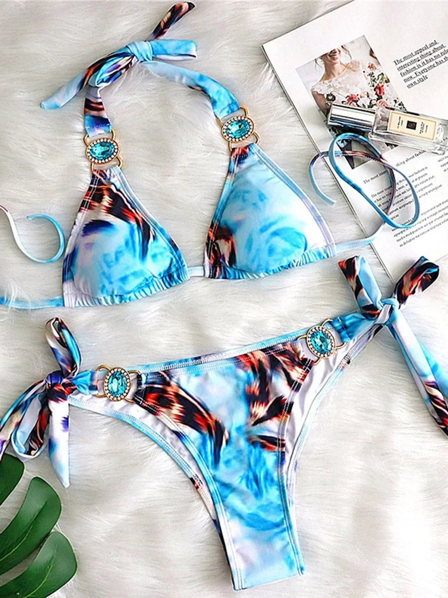 Two Pieces animal print print halter Bikini set