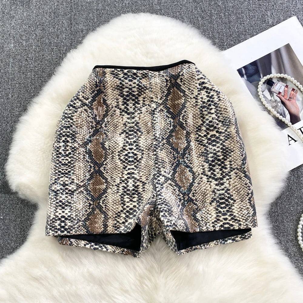 animal print sequin shorts