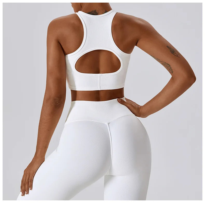 Rib Tracksuits Sports Bra Gym Leggings Sports Suits