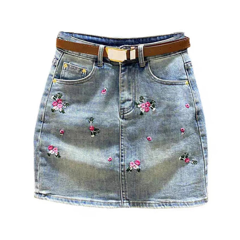 embroidery denim skirt