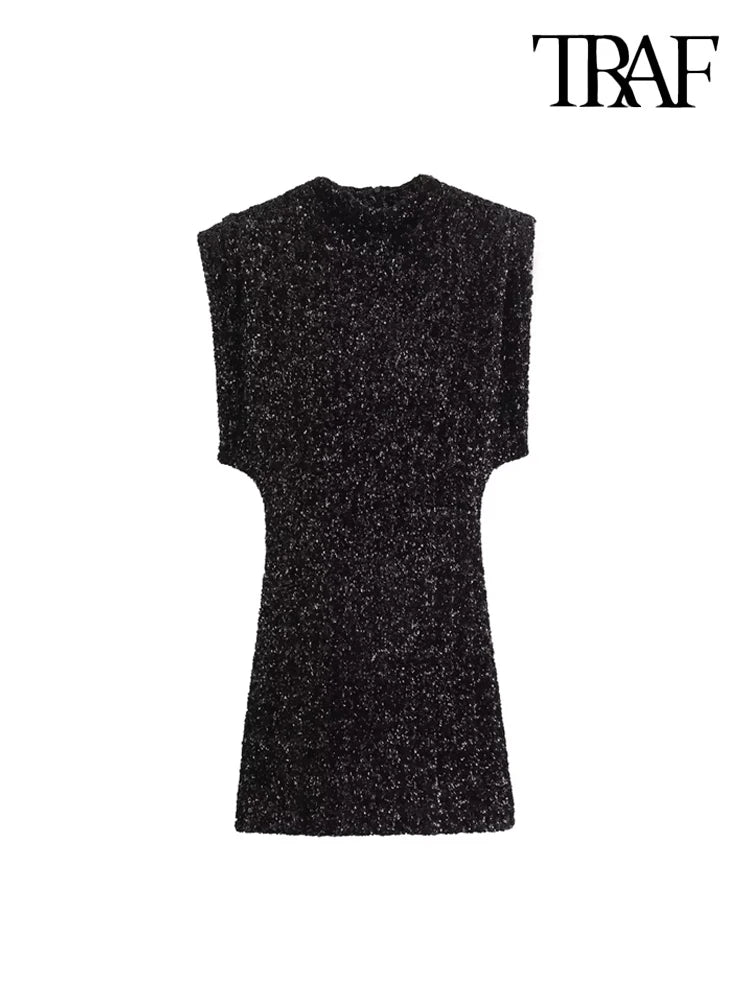 Sequined Mini Dress with Shoulder Pads