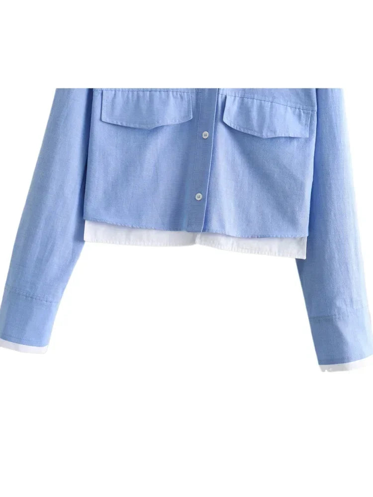 cropped Blouse Shirt Women Long Sleeve