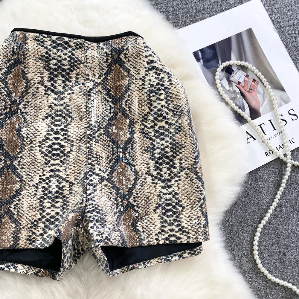 animal print sequin shorts