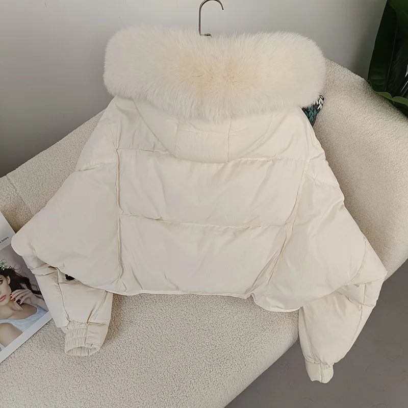 cropped Real Fox Fur and Raccoon Fur Collar detachable hood