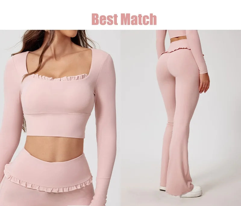 Womens long sleeve ruffle activewear