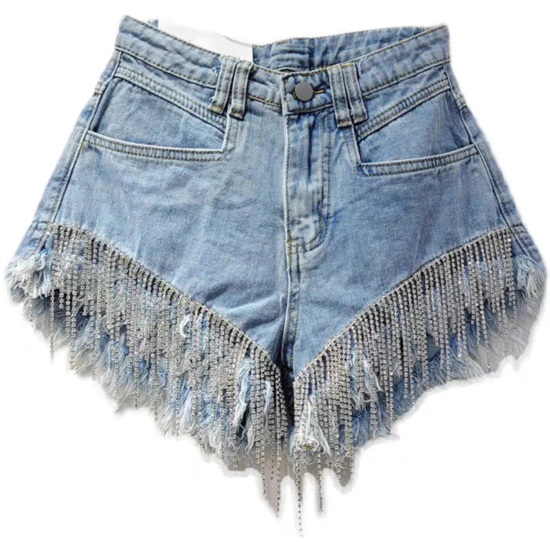 denim shorts rhinestone design