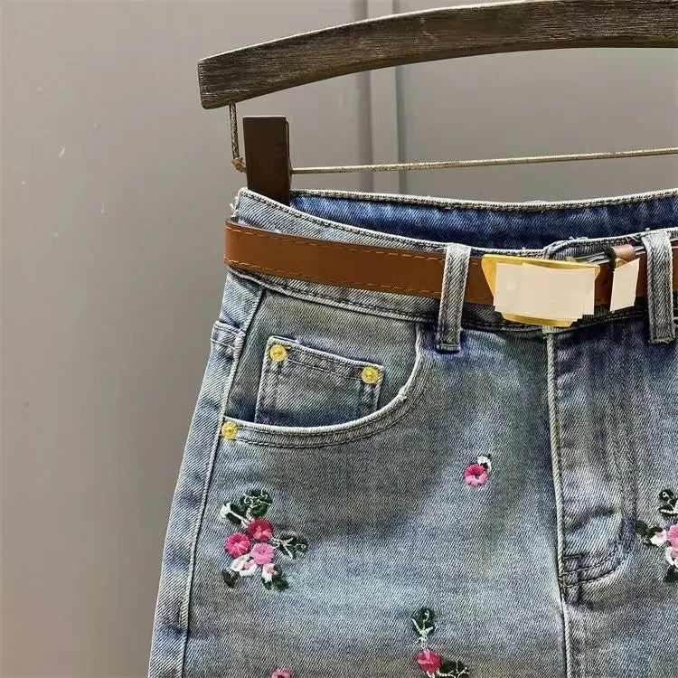 embroidery denim skirt