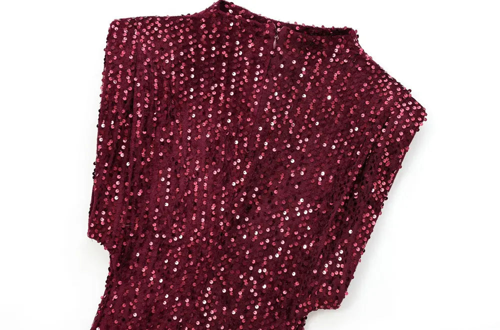 Sequined Mini Dress with Shoulder Pads