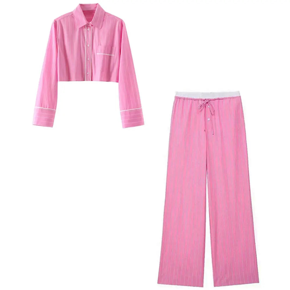 Sweet Pink Stripe Blouse Pant Sets