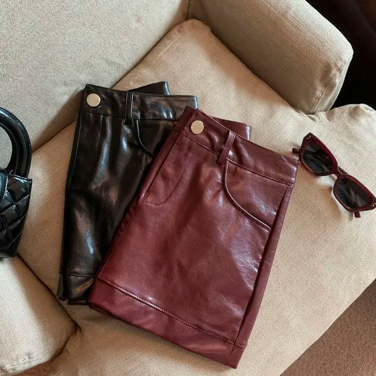 Black and wine red leather skirt