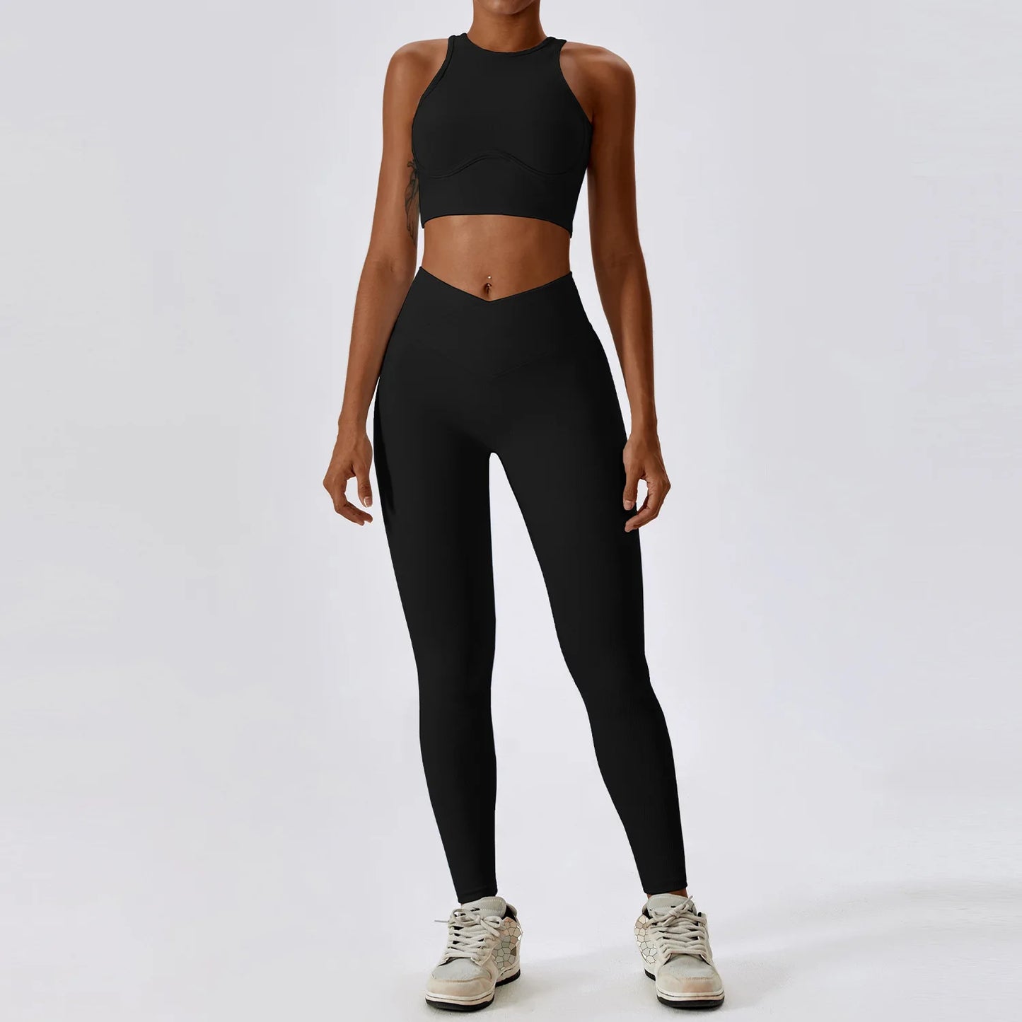 Rib Tracksuits Sports Bra Gym Leggings Sports Suits