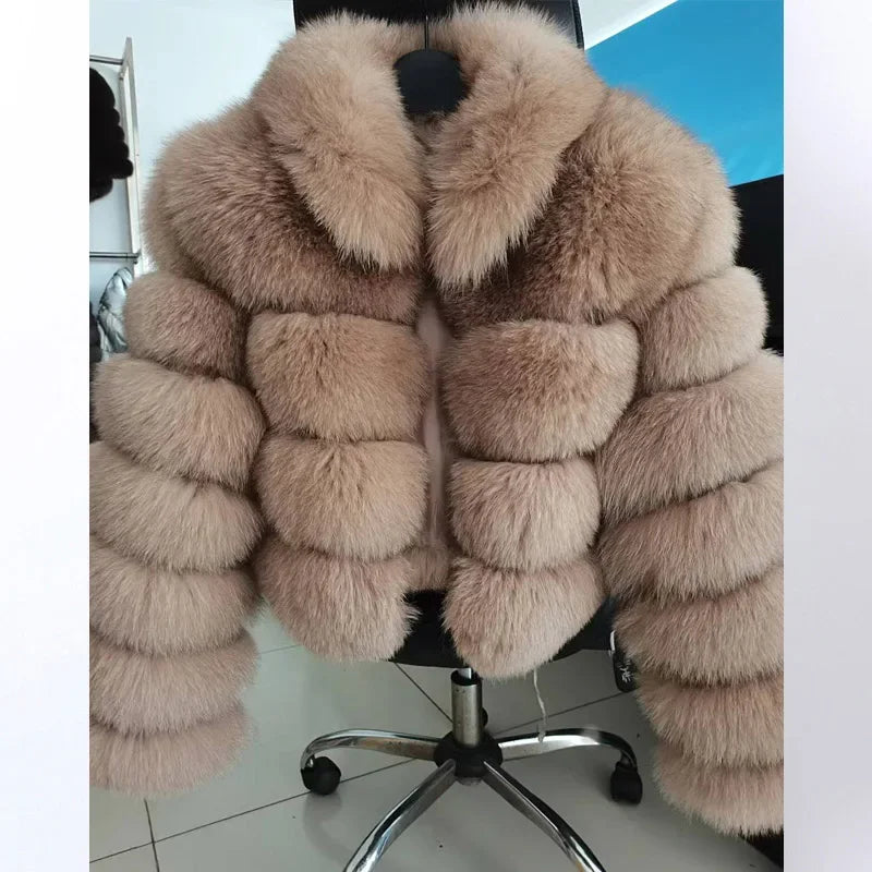 Women Winter Short collar Natural real Fox Fur