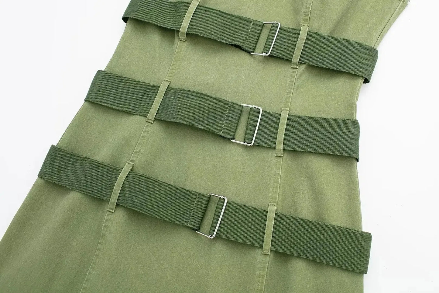 Army Green Vest Wide Belt Dress