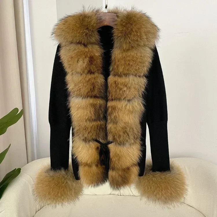 Real fox Fur Cardigan Detachable Collar