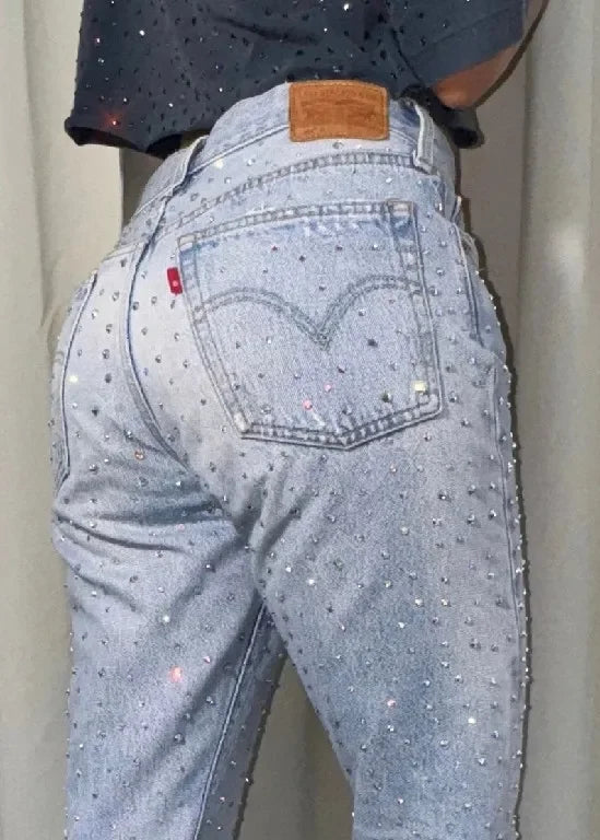 rhinestone womens baggy jeans