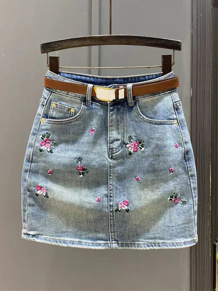 embroidery denim skirt