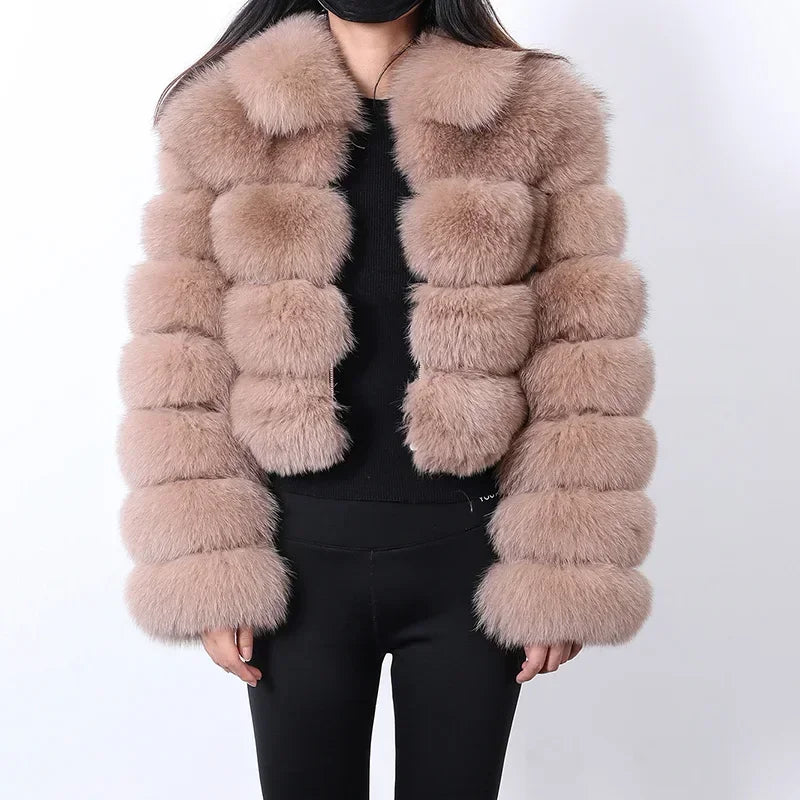 Women Winter Short collar Natural real Fox Fur