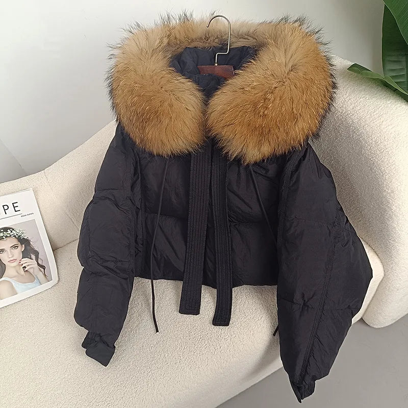 cropped Real Fox Fur and Raccoon Fur Collar detachable hood