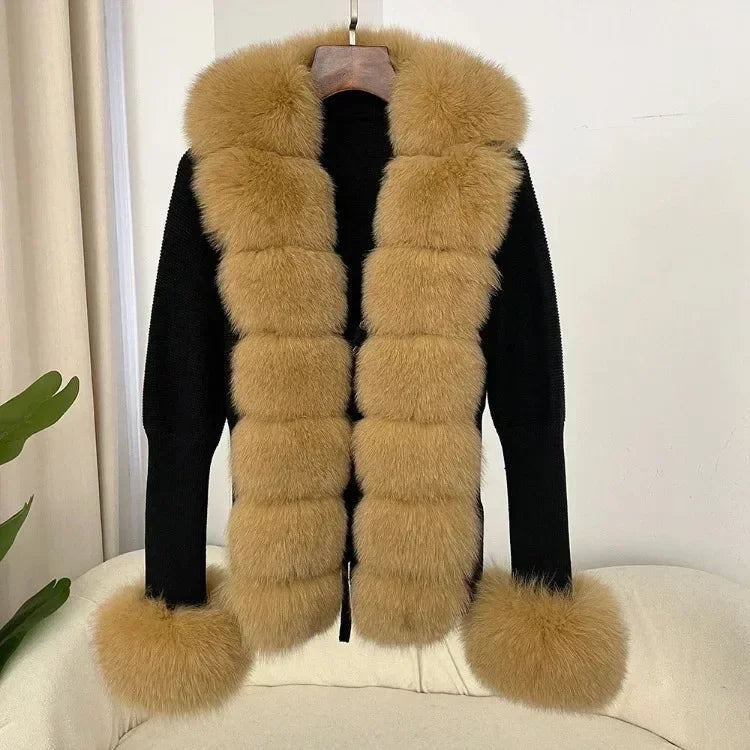 Real fox Fur Cardigan Detachable Collar