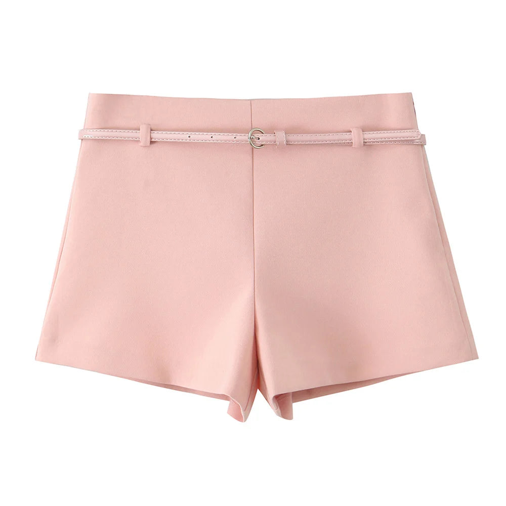 Pink belted Two piece shorts and belted shorts