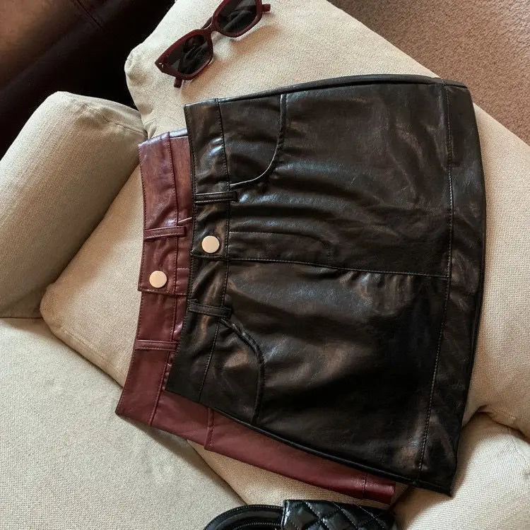 Black and wine red leather skirt