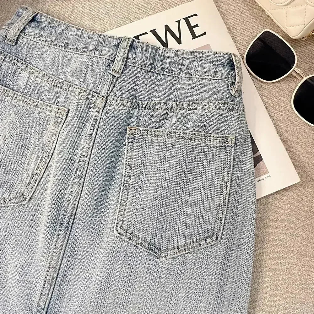 Rhinestone Denim Skirt Female