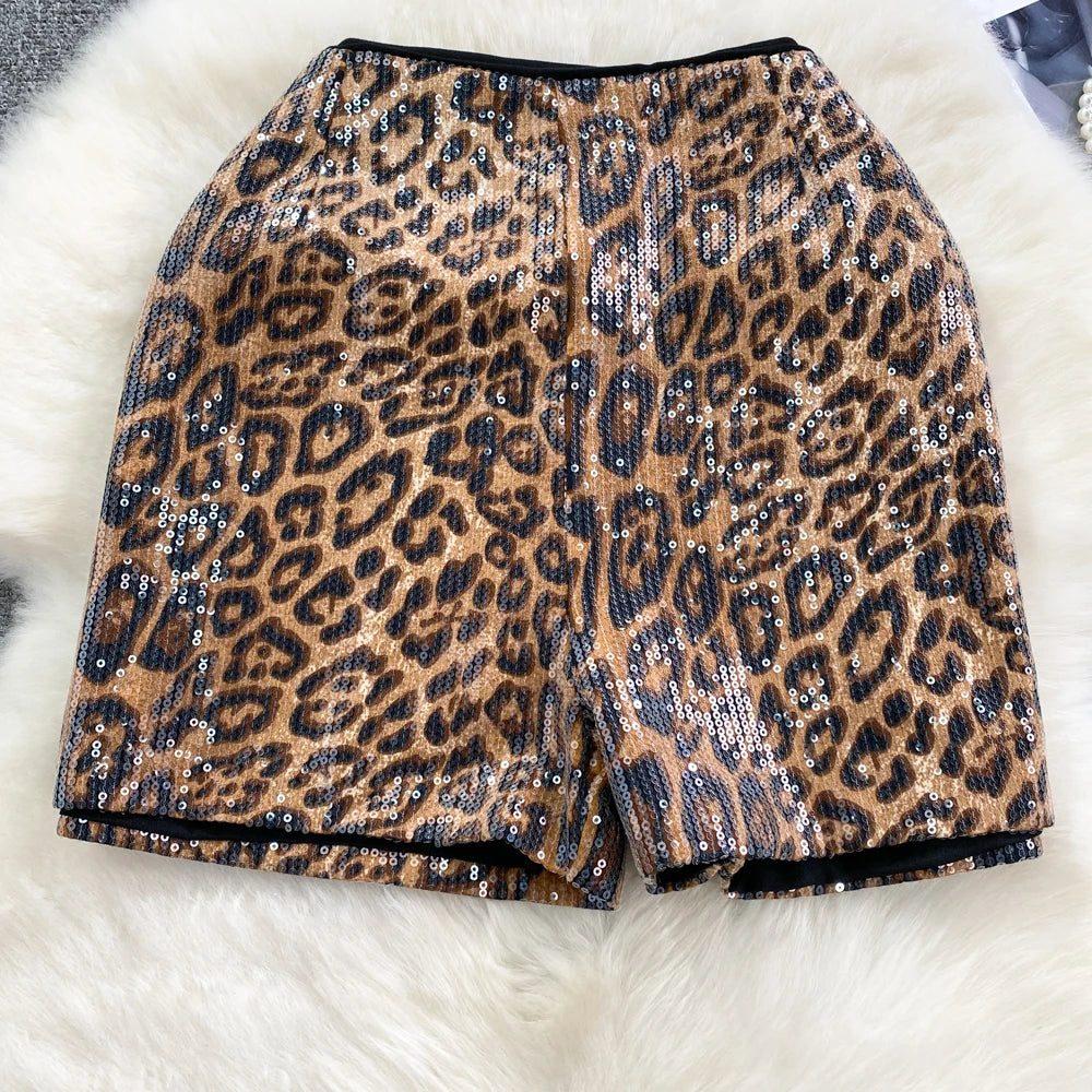 animal print sequin shorts