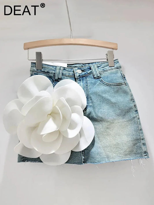 3D flower mini denim skirt