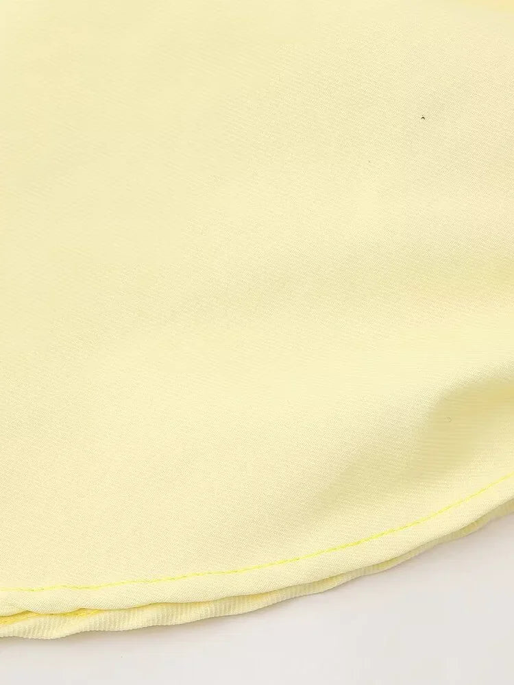 Yellow Pleated Bandage Asymmetrical Tops