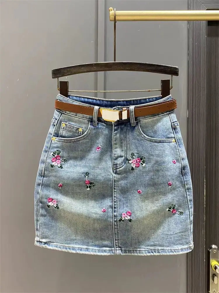 embroidery denim skirt