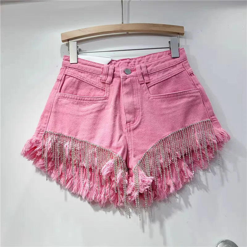 denim shorts rhinestone design