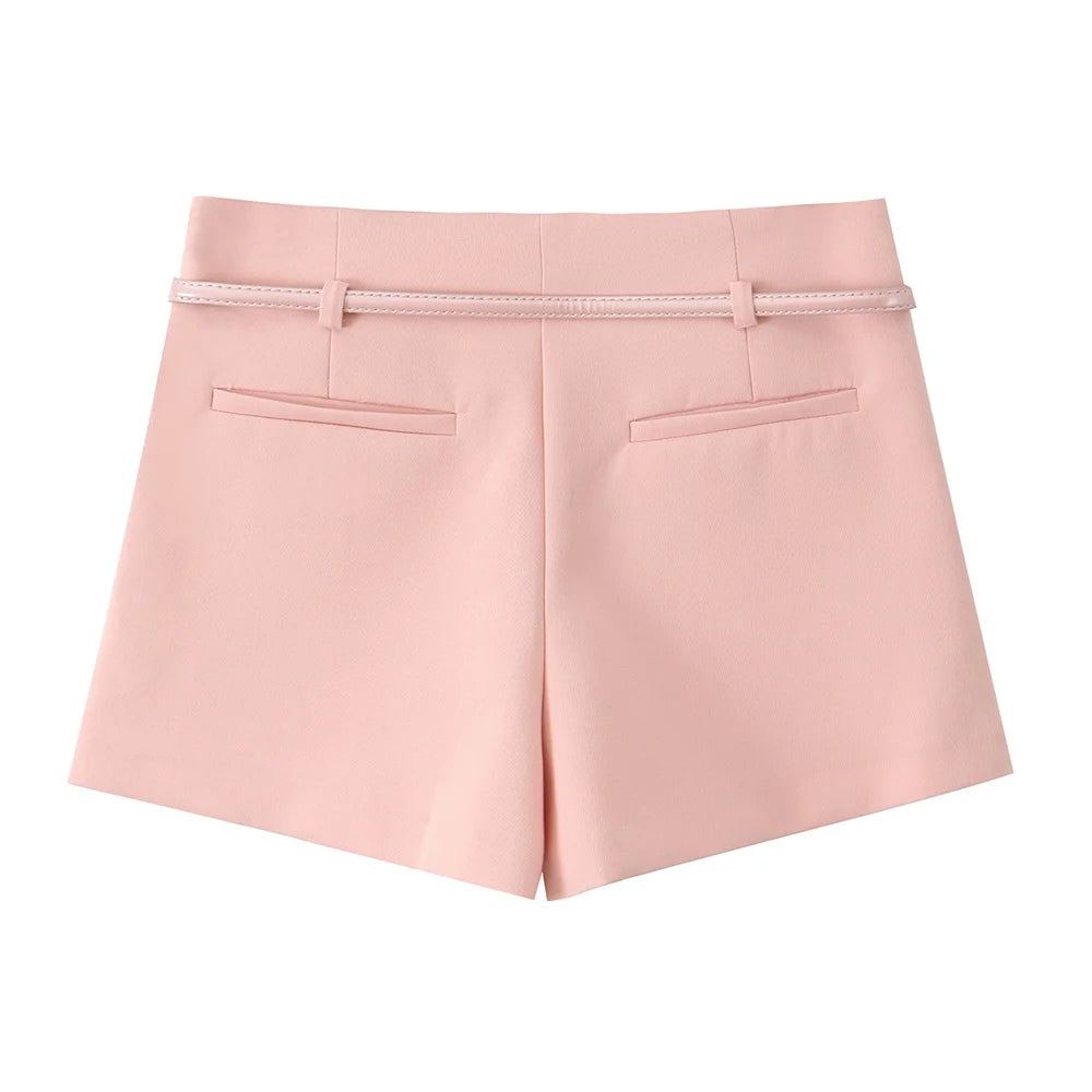 Pink belted Two piece shorts and belted shorts