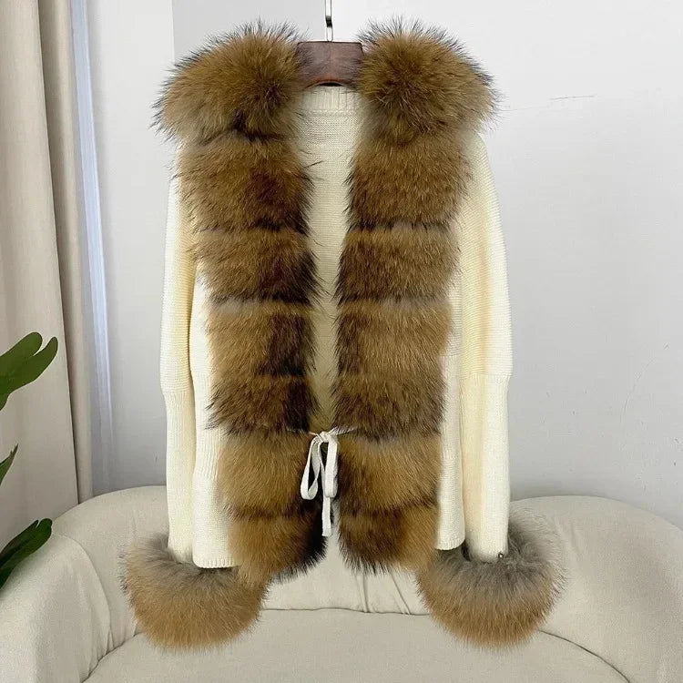 Real fox Fur Cardigan Detachable Collar