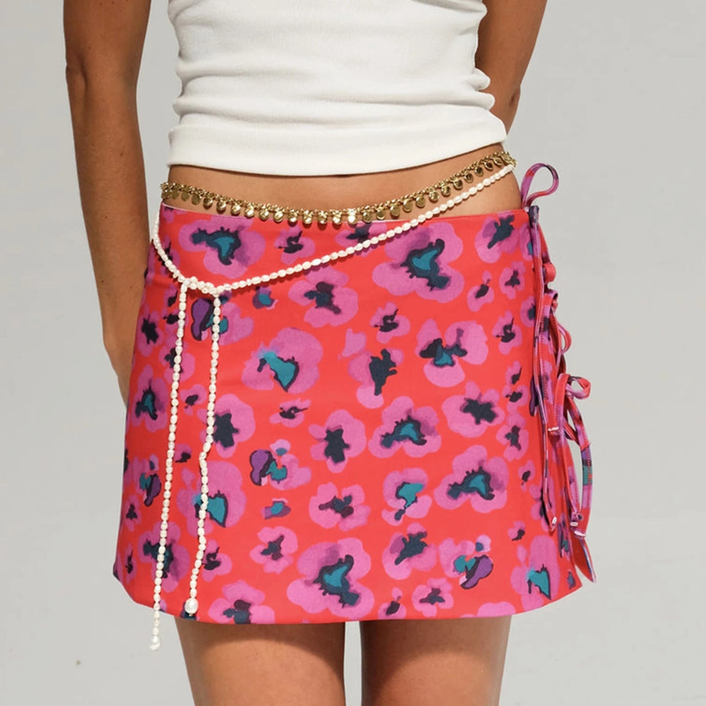 Mini Skirts for Womens Summer Low Waist Tie Dye and flower print